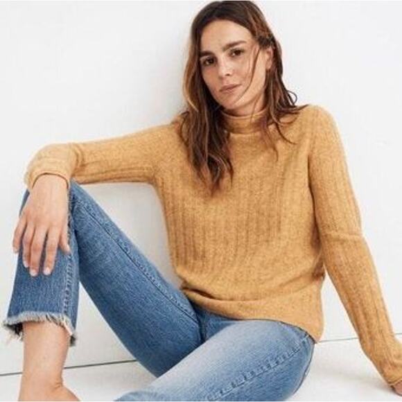 Madewell Small Heather Mustard Yellow Evercrest Turtleneck Sweater Merino Wool - Picture 8 of 8